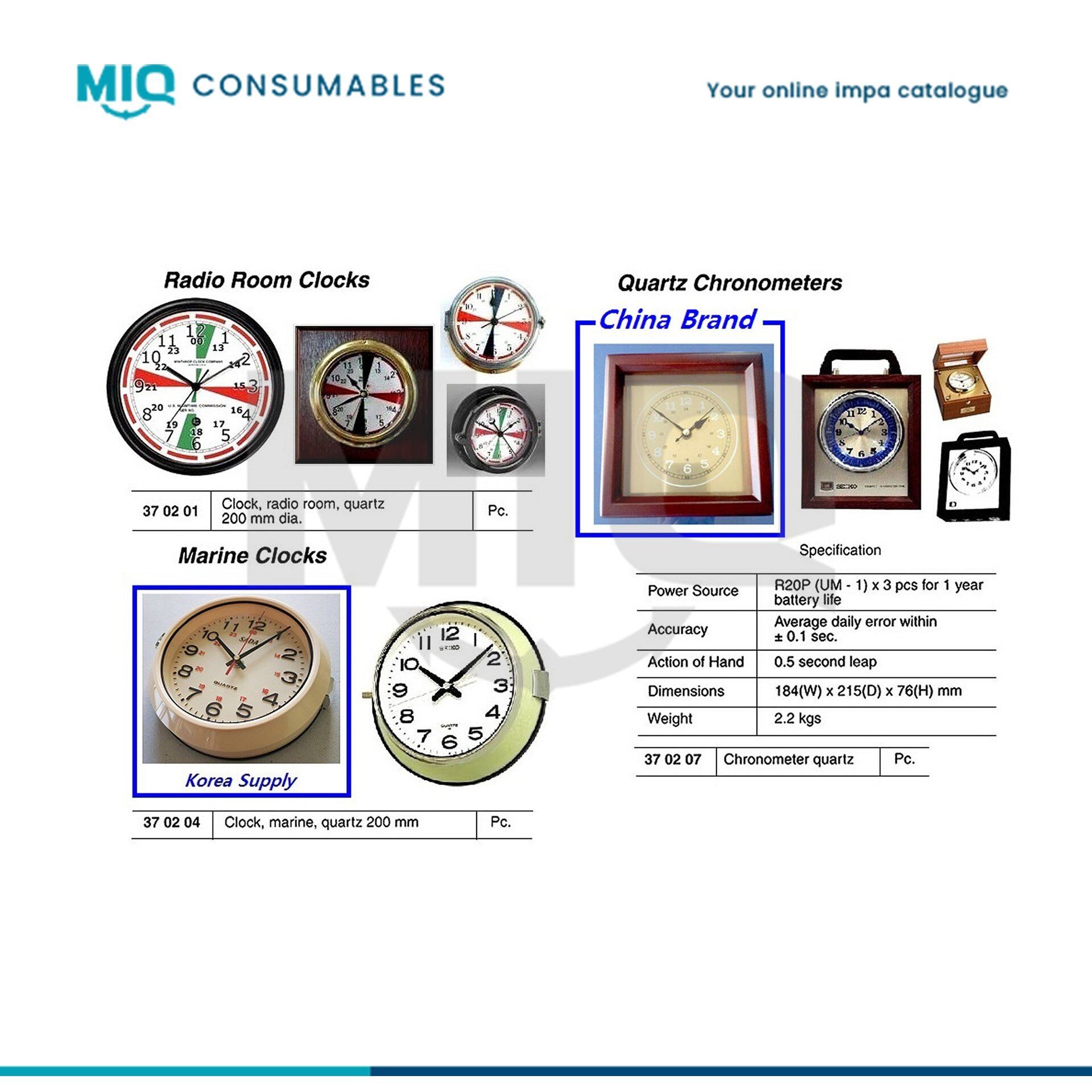 370204-CLOCK MARINE QUARTZ 200MM - MIQ Consumables