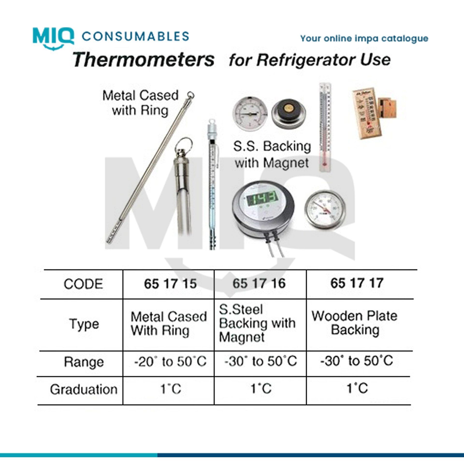 651716-THERMOMETER FOR REFRIGERATOR, STAINLESS W/MAGNET -30TO50DEG