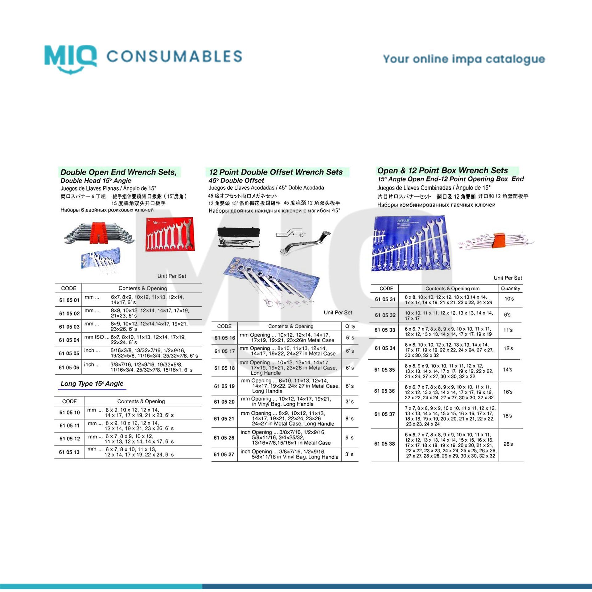 610503-WRENCH SET DOUBLE OPEN END 6 - 26 MM 6'S - MIQ Consumables