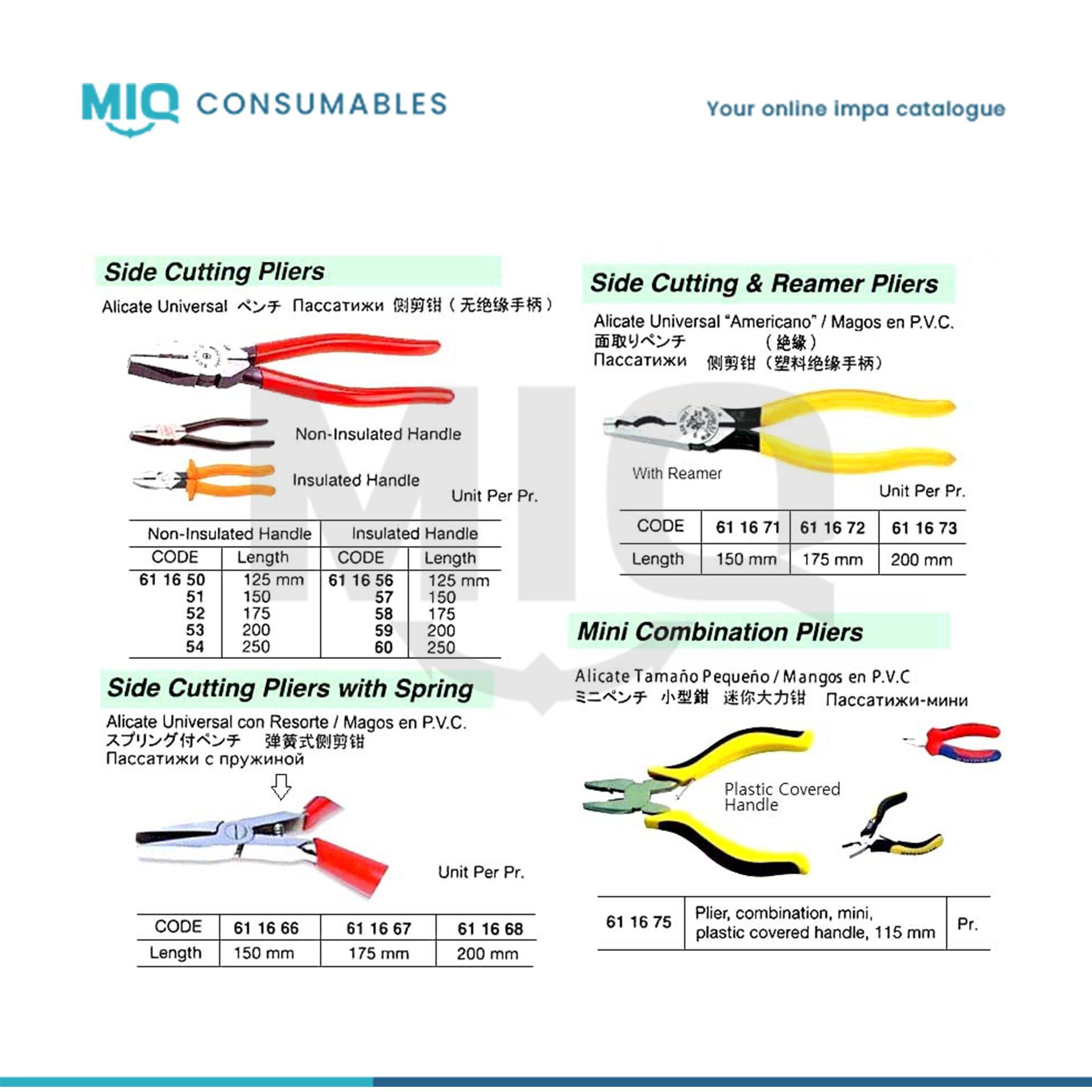 611651-PLIER SIDE CUTTING INSULATED 160 MM - MIQ Consumables